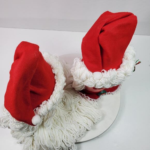 Vintage Santa & Mrs Claus Face Head Yarn Beard Christmas Handmade Shelf Sitters - Picture 8 of 11